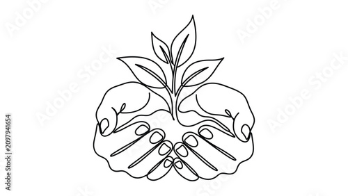 Tableau sur toile Minimalist green shoot continuous line art
