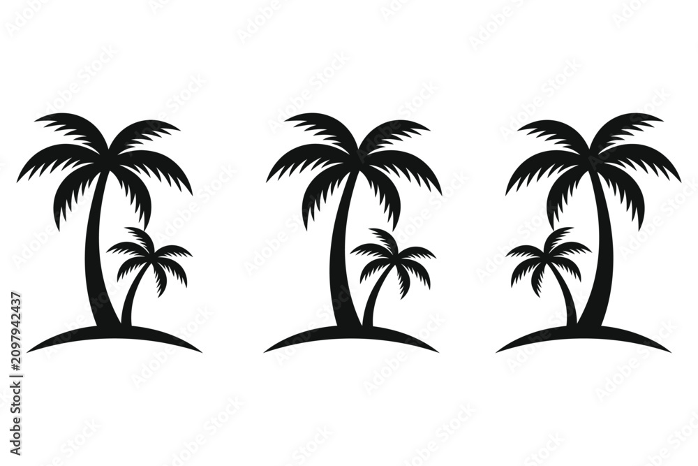 Fototapeta premium Tropical palm trees silhouette vector illustration set