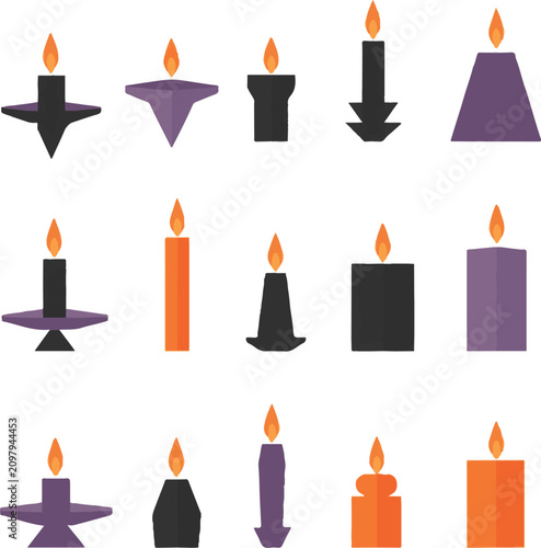 Halloween candle vector set, spooky gothic candles element collection