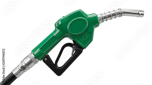 Green fuel pump nozzle transparent PNG isolated gas station dispenser cutout for energy and petroleum design