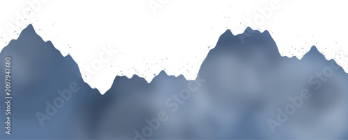 Beautiful abstract landscape illustration showing fluid blue mountain peaks and scattered dot particles on a white background for modern decorative wallpapers.