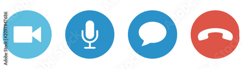 Video call icon set with webcam, conferencing, and virtual meeting symbols for modern vector illustration