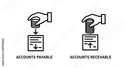 Accounts payable and accounts receivable business financial transaction icons with accounts receivable business accounting transaction investment