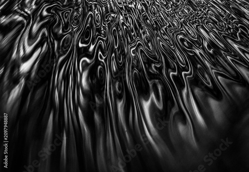 Dark flowing waves futuristic 3D abstract art in black and white monochrome