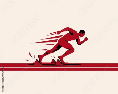 Male Runner in Motion Silhouette Vector Art Showing Speed and Fast Movement on a Track Surface