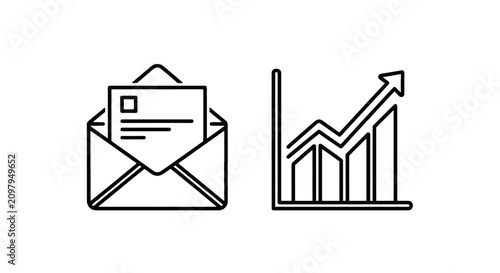 Email and growth statistics line graphic icons with envelope statistics business marketing communication analysis infographic increase