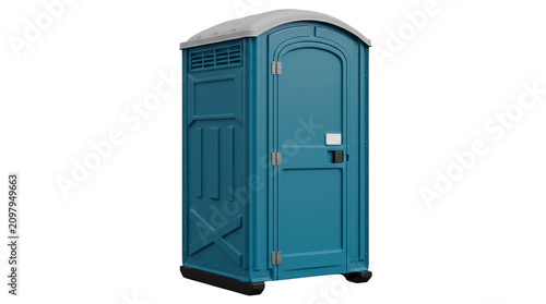 Photography Blue portable toilet transparent PNG isolated cutout, temporary restroom booth e