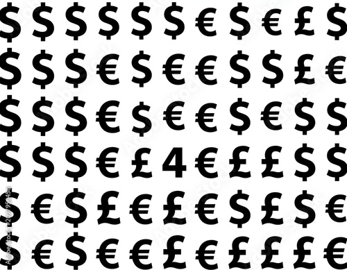 Abstract black and white currency pattern design.