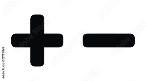 Cuadro en lienzo Plus and minus signs as black silhouettes against a white background silhouette