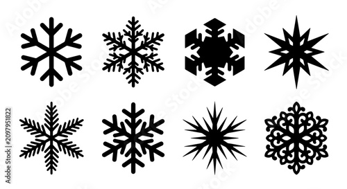 Bild auf Leinwand 70 Set of 8 Black Snowflake Icons, Vector Graphics for Winter Holidays and Chris