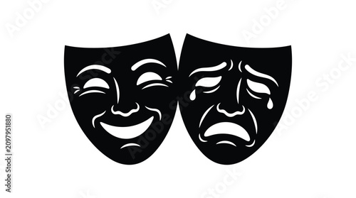 Photos Two theatrical masks representing comedy and tragedy black silhouette acting art