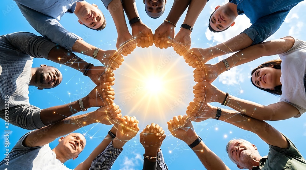 Foto Diverse group joining hands together
