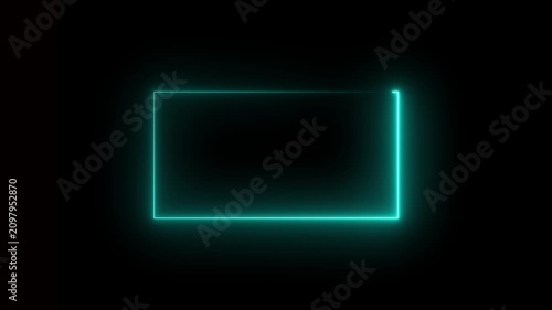 Cyan Neon Glowing Line Rectangle Frame Animation on Black Background