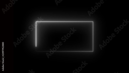 White neon light frame with seamless loop effect, glowing neon white rectangle border animation on black screen.