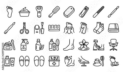 Cuadro en lienzo Foot Care and Pedicure Outline Icons Vector Collection