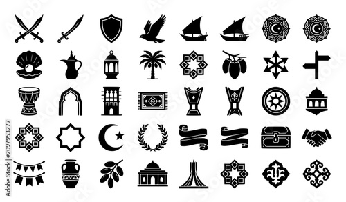 Fotografie Traditional Arabian Heritage Outline Icons Vector Collection