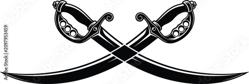 Tableau sur toile Crossed sabers silhouette illustration, military honor artwork, sword emblem des