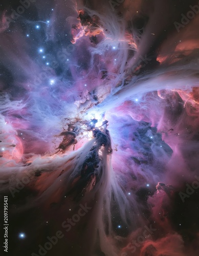 Abstract colorful smoke swirling in dark background.