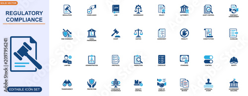 Bild auf Leinwand Regulatory compliance and governance icon set