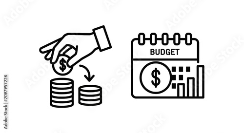 Budget financial planning and saving money icons with financial planning calendar investment business counting management accounting currency