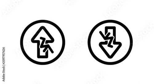 Energy consumption and power flow direction icons with electricity direction consumption lightning efficiency increase decrease industrial