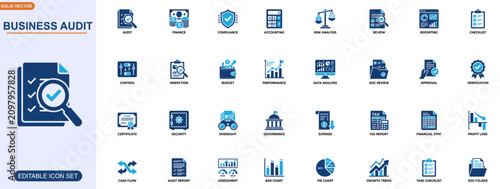 Foto Business audit and financial compliance icon set