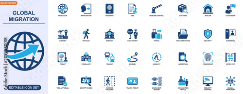Photos Global migration and immigration icon set