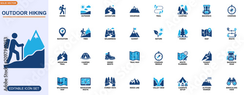 Photos Outdoor hiking adventure icon set