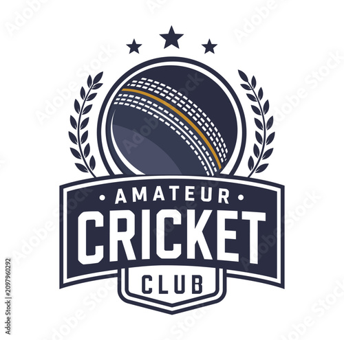 Amateur cricket club logo with ball and laurel wreaths on white background