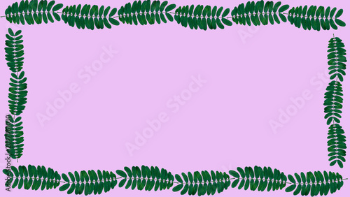 Tableau sur toile Creative botanical alignment featuring vertical lines of green pinnate leaves rising up over a light purple background