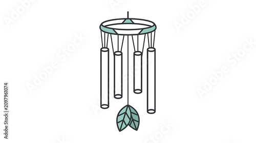 Canvastavla Wind chime with green leaf decoration.