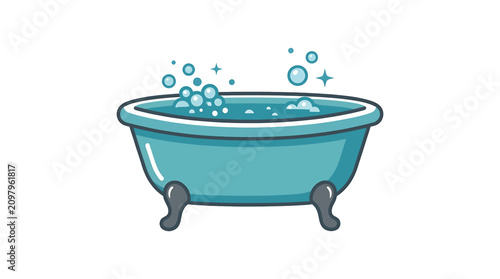 Cuadro en lienzo Teal Bathtub with Bubbles Water.