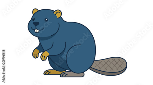 Fényképezés Cartoon Beaver Character Illustration Animal.
