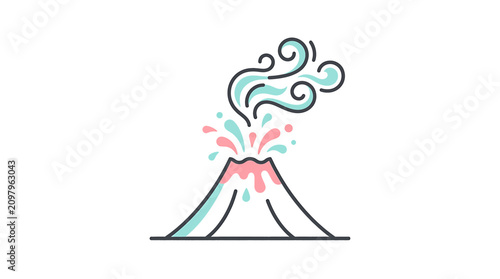 Billede på lærred Erupting volcano with colorful smoke.