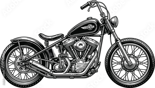 Photos Vintage motorcycle illustration classic chopper design in black and white