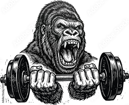 Canvas Print Gorilla weightlifter vintage engraving of a powerful primate strength athlete