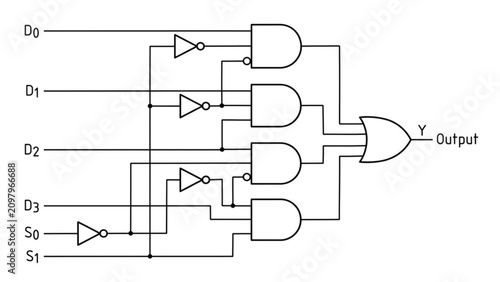 Multiplexer Circuit Diagram Line Illustration with Logic Gates and Digital Signal Flow
Prompt 1: