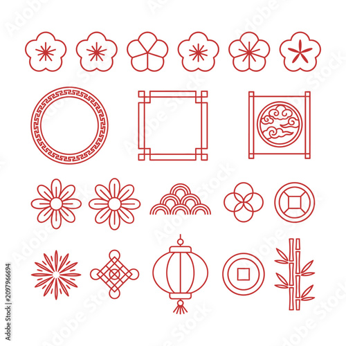 Chinese new year line art elements collection for festive designs and celebrations
