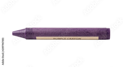 Canvastavla A single purple crayon with a paper label sits isolated on a white background