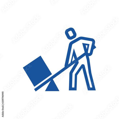 A blue icon showing a person using a simple lever tool