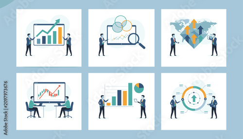 Business presentation and analytics vector illustration set