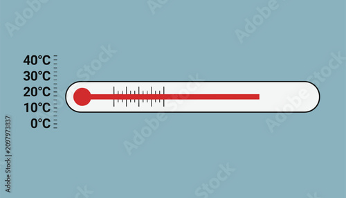 Horizontal glass thermometer scale illustration on blue background