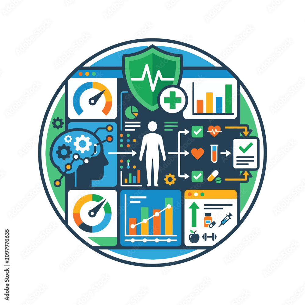 Obraz premium A circular icon representing comprehensive digital health data analysis