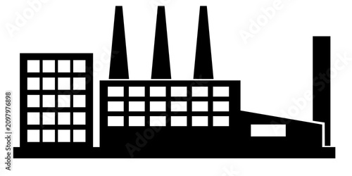 Schilderij op canvas a long factory with four smokestacks