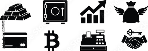 Canvastavla Business finance and banking investment pitch black solid silhouette vector set