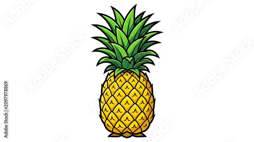 Fresh tropical pineapple vector illustration isolated on white background. Perfect for summer designs, healthy food concepts, and exotic fruit graphics