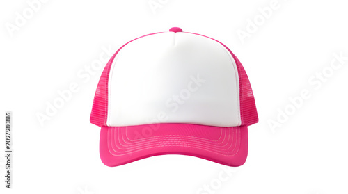 Fotografía Pink and white trucker hat isolated on transparent background