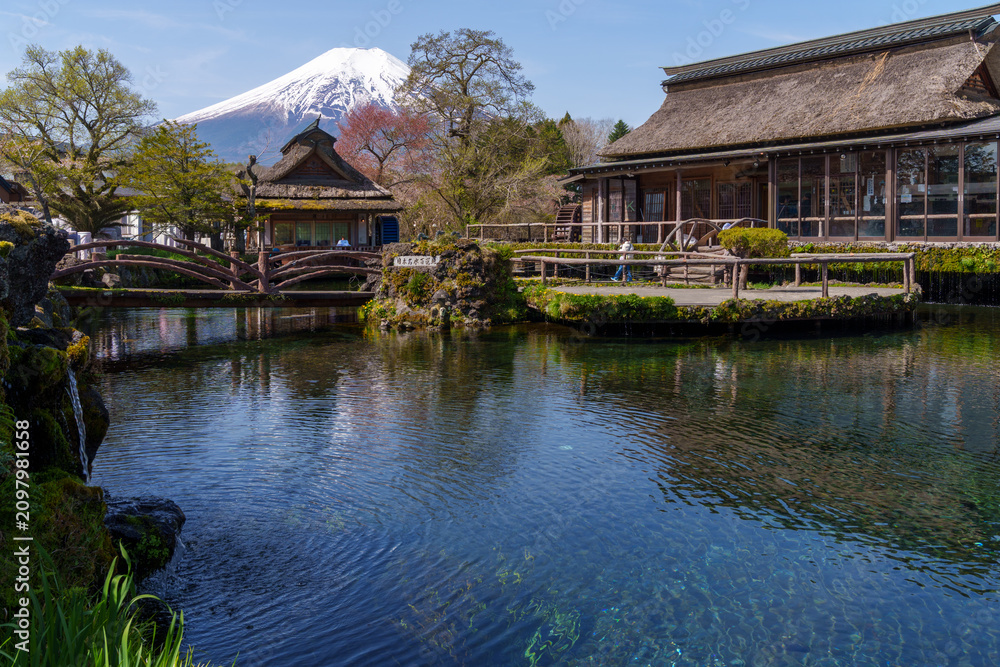 Fototapeta premium Oshino Hakkai traditional scenic thatched roof village near Mt Fuji Japan