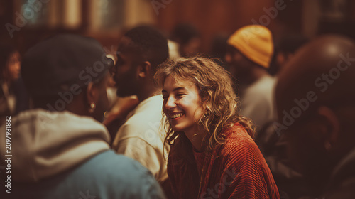 people interacting in a quiet space with a good vibe of happiness