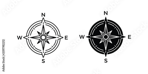 Bild auf Leinwand Compass rose navigation with north south east west cardinal directions for carto